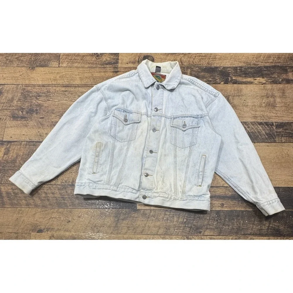 Vintage Men's Women's Structure Acid Wash Denim Jacket Size L 100% Cotton Tassel